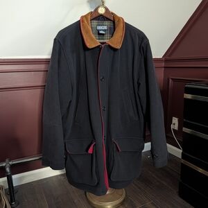LANDS END Vintage Navy Wool Fleece DEERSKIN Plaid Quilted Lining Parka Coat